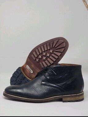 Carlo Morandi Chukka Boots Men’s Size 8 Black Pebble Leather Ankle Lug Lace Up